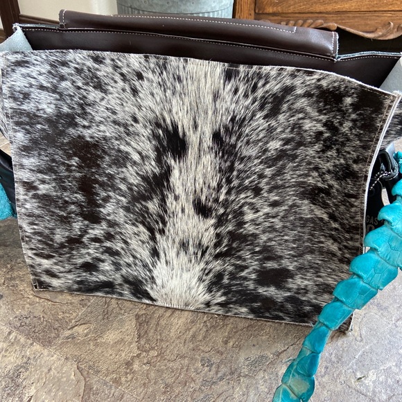 RARE Holy Cow Couture Genuine Cowhide Hair Purse with Turquoise Crocodile Strap - Picture 11 of 16